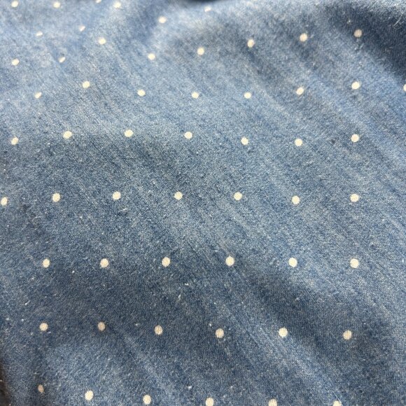 J Glee Blue Chambray Size XL Dress Polka Dot Zip Front Elastic Waist Tab Sleeves - Picture 10 of 12